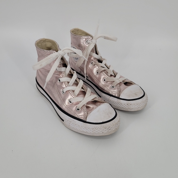Converse YOUTH Pink Metallic High Top Sneakers Size 1 - Picture 1 of 10